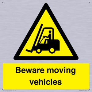 Beware moving vehicles with Warning forklift symbol